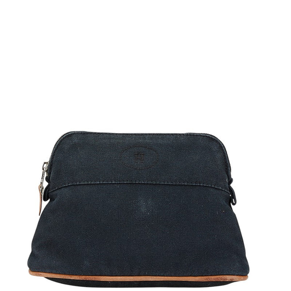 エルメス ボリードポーチ20 ポーチ ブラック ブラウン コットン レザー レディース HERMES 【中古】