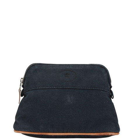 エルメス ボリードポーチ20 ポーチ ブラック ブラウン コットン レザー レディース HERMES 【中古】