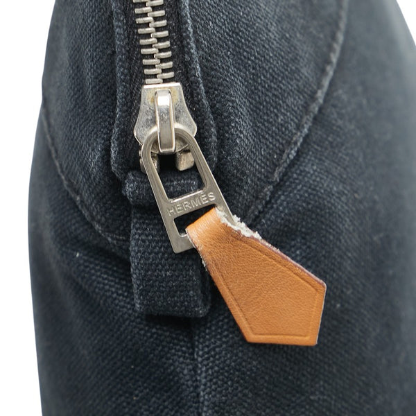 エルメス ボリードポーチ20 ポーチ ブラック ブラウン コットン レザー レディース HERMES 【中古】