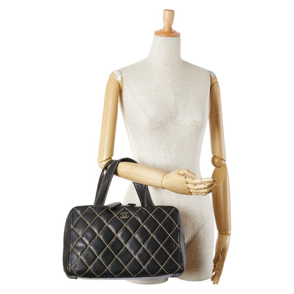 シャネル ワイルドステッチ ハンドバッグ ブラック レザー レディース CHANEL 【中古】