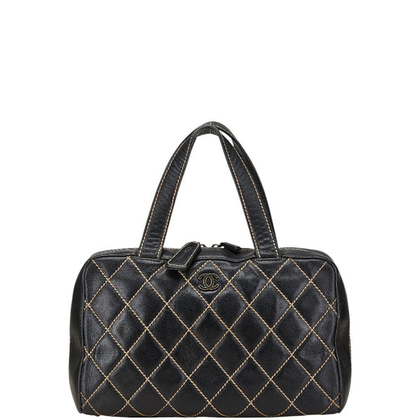 シャネル ワイルドステッチ ハンドバッグ ブラック レザー レディース CHANEL 【中古】