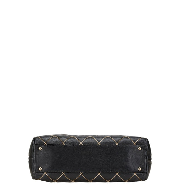 シャネル ワイルドステッチ ハンドバッグ ブラック レザー レディース CHANEL 【中古】