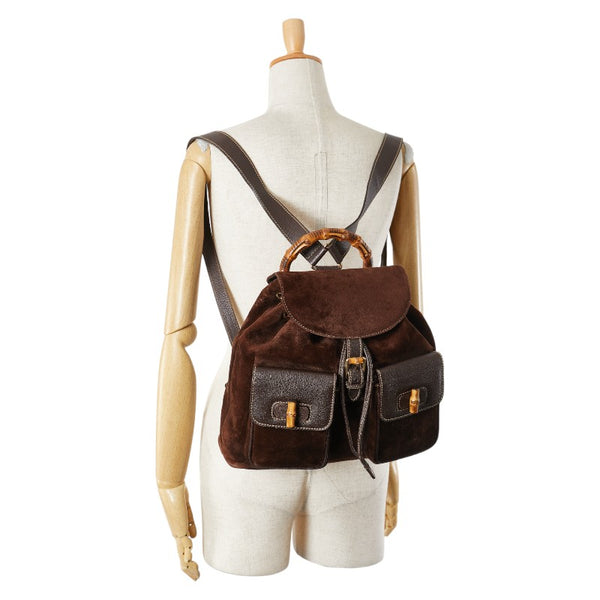 グッチ バンブー リュック バックパック 003 2058 0016 ブラウン レザー スウェード レディース GUCCI 【中古】