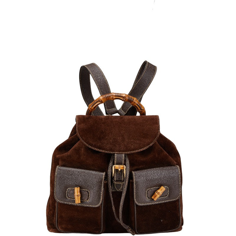 グッチ バンブー リュック バックパック 003 2058 0016 ブラウン レザー スウェード レディース GUCCI 【中古】