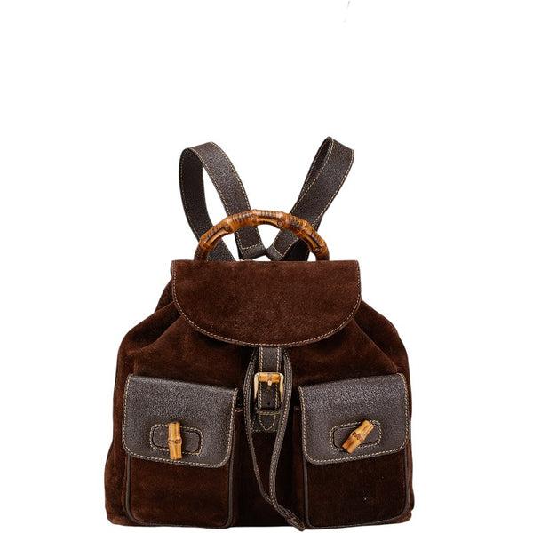 グッチ バンブー リュック バックパック 003 2058 0016 ブラウン レザー スウェード レディース GUCCI 【中古】
