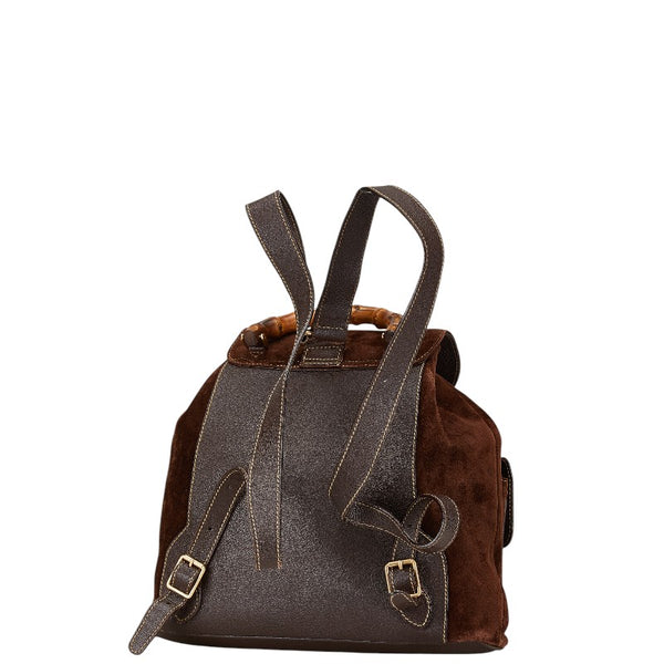 グッチ バンブー リュック バックパック 003 2058 0016 ブラウン レザー スウェード レディース GUCCI 【中古】