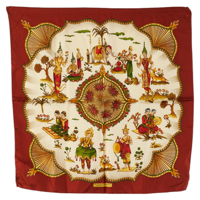 サルヴァトーレフェラガモ 総柄 スカーフ レッド マルチカラー レディース Salvatore Ferragamo 【中古】