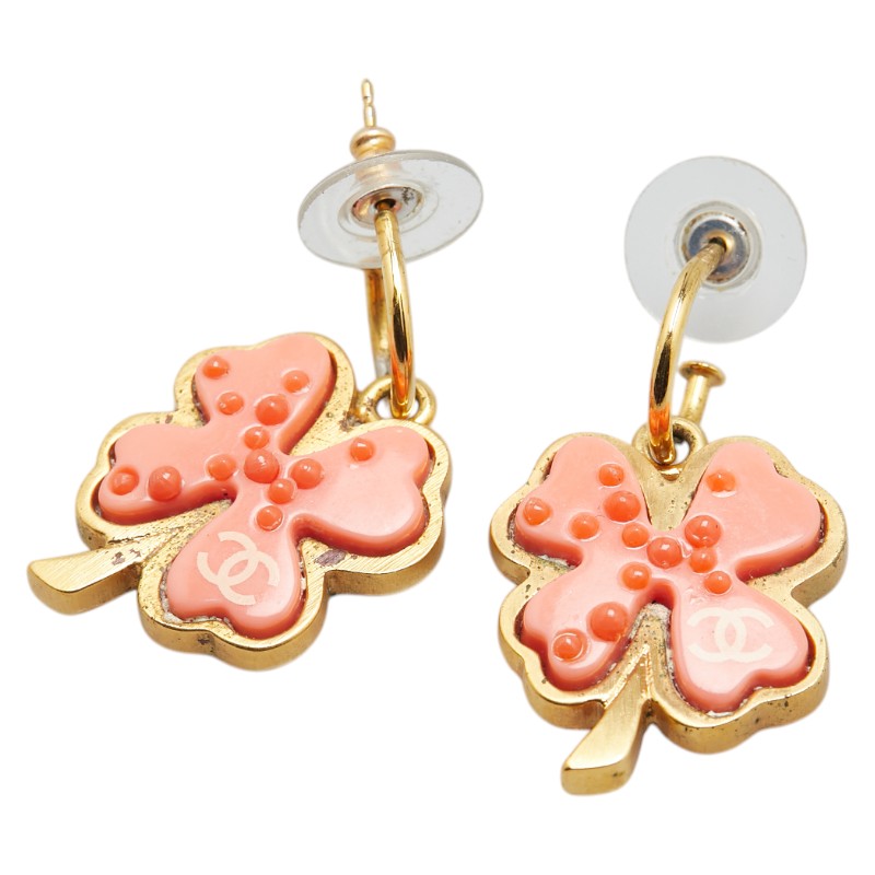 シャネル ココマーク クローバー モチーフ ピアス ピンク ゴールド プラスチック メッキ レディース CHANEL 【中古】