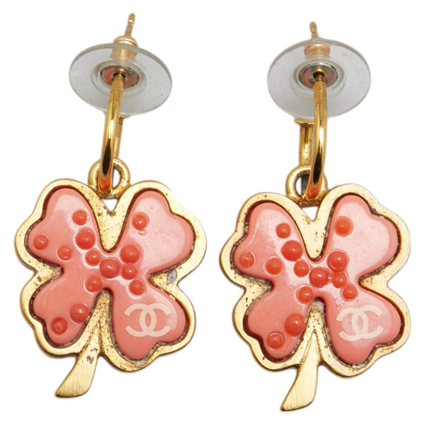 シャネル ココマーク クローバー モチーフ ピアス ピンク ゴールド プラスチック メッキ レディース CHANEL 【中古】