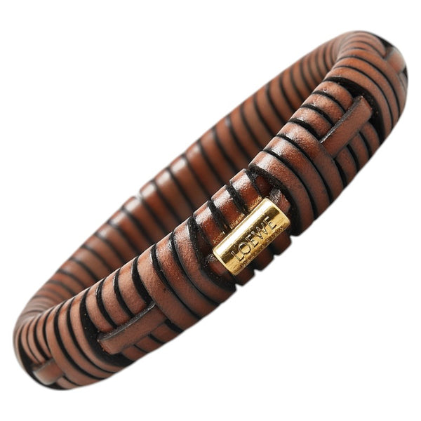 ロエベ ウーブン ブレスレット ブラウン レザー レディース LOEWE 【中古】