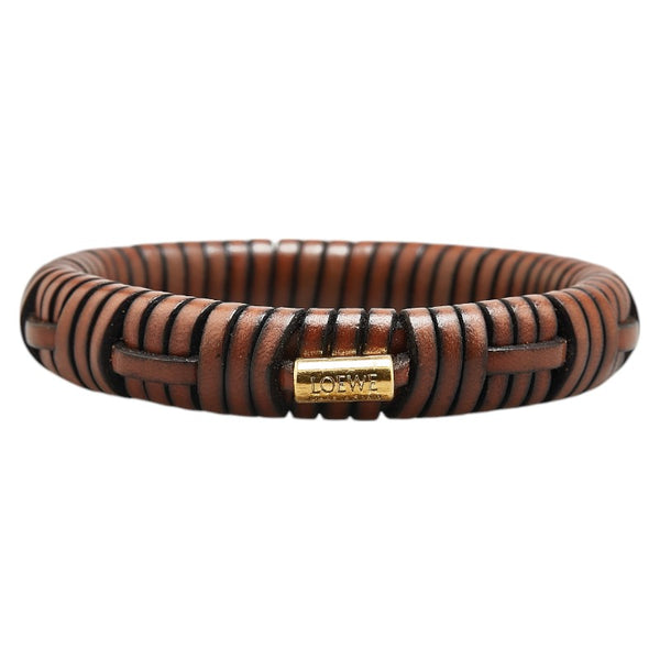ロエベ ウーブン ブレスレット ブラウン レザー レディース LOEWE 【中古】