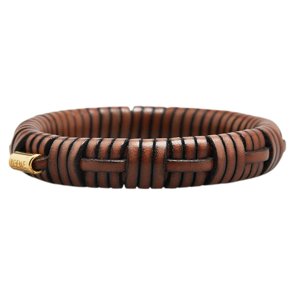 ロエベ ウーブン ブレスレット ブラウン レザー レディース LOEWE 【中古】