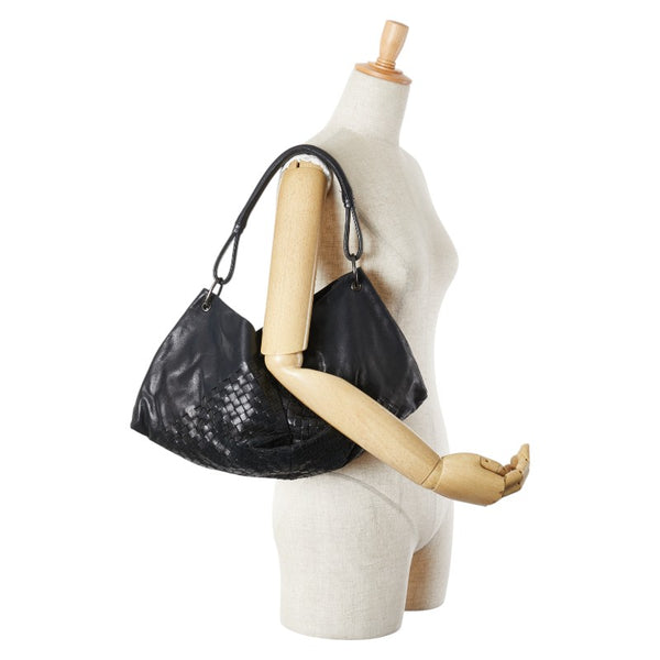 ボッテガヴェネタ イントレチャート ワンショルダーバッグ ハンドバッグ ブラック レザー レディース BOTTEGAVENETA 【中古】