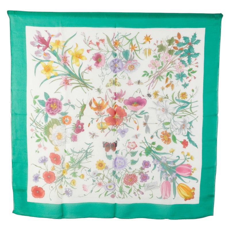 グッチ フローラ スカーフ グリーン マルチカラー シルク レディース GUCCI 【中古】