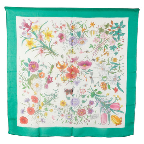 グッチ フローラ スカーフ グリーン マルチカラー シルク レディース GUCCI 【中古】