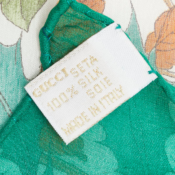 グッチ フローラ スカーフ グリーン マルチカラー シルク レディース GUCCI 【中古】