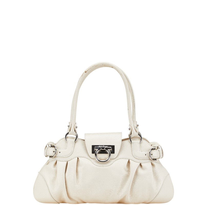サルヴァトーレフェラガモ ガンチーニ ハンドバッグ AU-21 6317 ホワイト レザー レディース Salvatore Ferragamo 【中古】