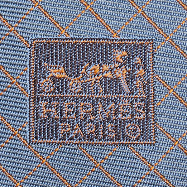 エルメス ネクタイ ライトブルー オレンジ シルク メンズ HERMES 【中古】