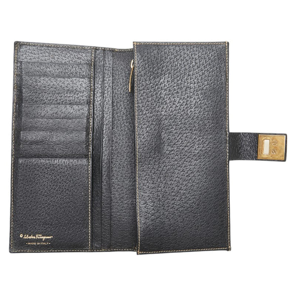 サルヴァトーレフェラガモ ガンチーニ 長財布 IY-22 1283 ブラック レザー レディース Salvatore Ferragamo 【中古】