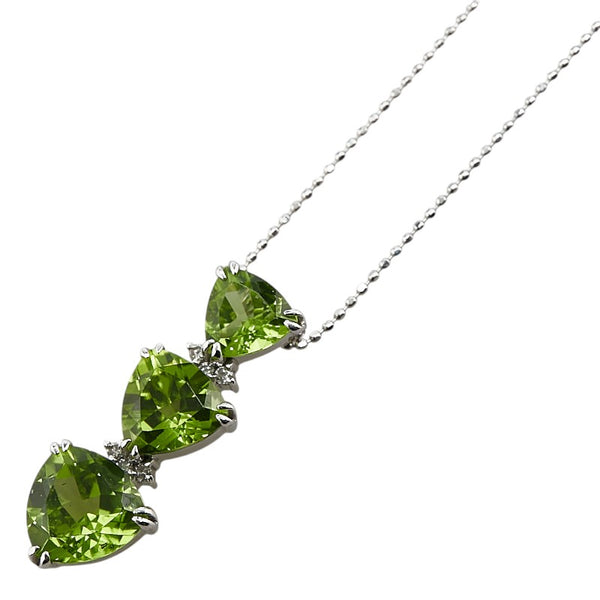 K18WG ホワイトゴールド ペリドット5.77ct ダイヤ0.07ct トライアングル モチーフ ネックレス レディース 【中古】