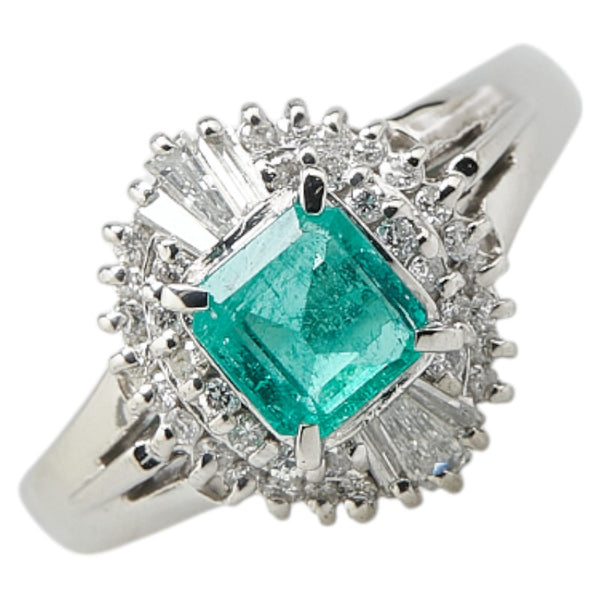 Pt900 プラチナ エメラルド0.60ct ダイヤ0.32ct リング 指輪 レディース 12号 【中古】