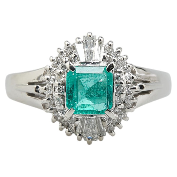 Pt900 プラチナ エメラルド0.60ct ダイヤ0.32ct リング 指輪 レディース 12号 【中古】
