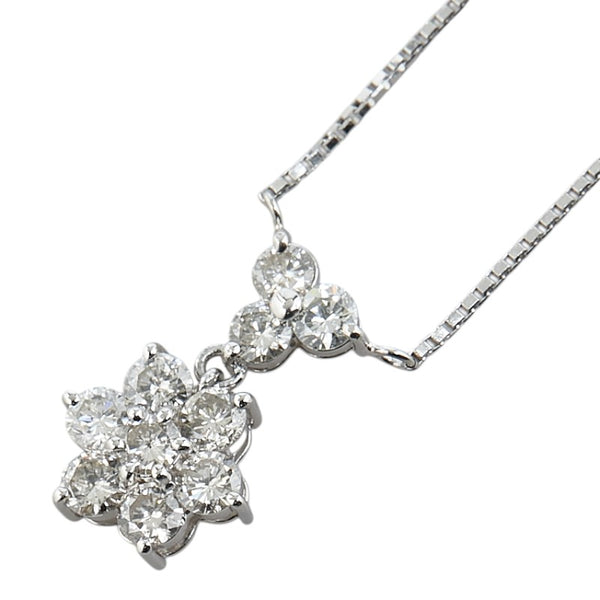 Pt900 プラチナ Pt850 プラチナ ダイヤ1.00ct フラワー 花 モチーフ ペンダントネックレス レディース 【中古】
