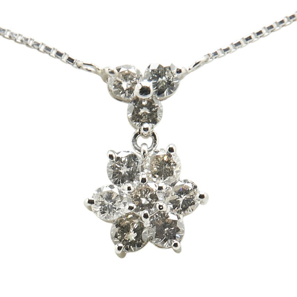 Pt900 プラチナ Pt850 プラチナ ダイヤ1.00ct フラワー 花 モチーフ ペンダントネックレス レディース 【中古】