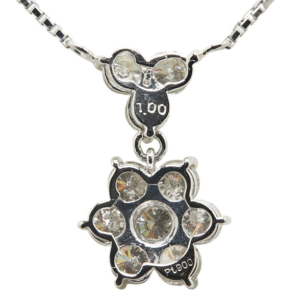 Pt900 プラチナ Pt850 プラチナ ダイヤ1.00ct フラワー 花 モチーフ ペンダントネックレス レディース 【中古】