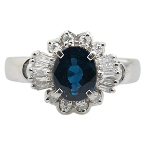 Pt900 プラチナ サファイア1.26ct ダイヤ0.11ct リング 指輪 レディース 10号 【中古】