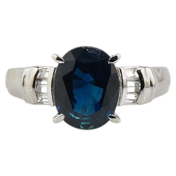 Pt850 プラチナ サファイア3.21ct ダイヤ0.21ct ソリティア リング 指輪 レディース 15.5号 【中古】