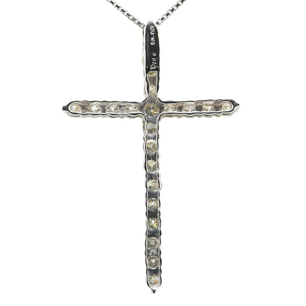 K18WG ホワイトゴールド ダイヤ0.81ct クロス 十字架 モチーフ ベネチアン チェーン ネックレス レディース 【中古】