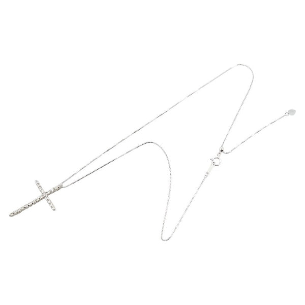 K18WG ホワイトゴールド ダイヤ0.81ct クロス 十字架 モチーフ ベネチアン チェーン ネックレス レディース 【中古】