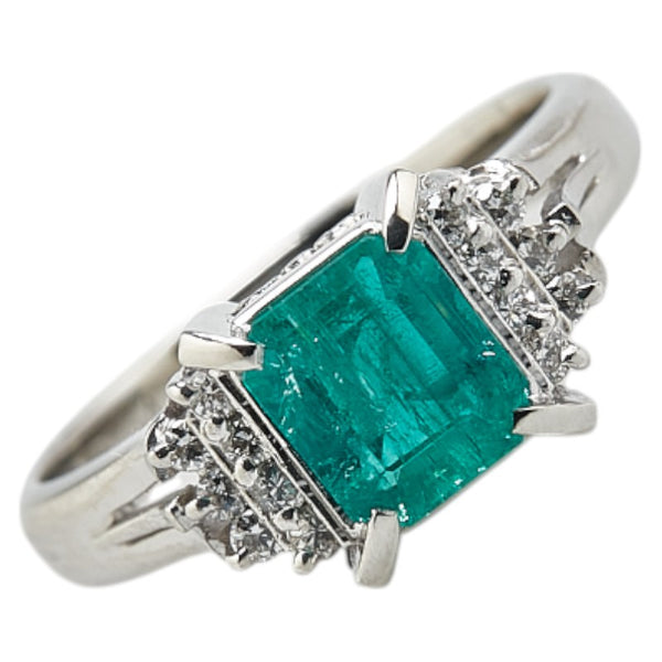 Pt900 プラチナ エメラルド1.20ct ダイヤ0.14ct リング 指輪 レディース 10.5号 【中古】