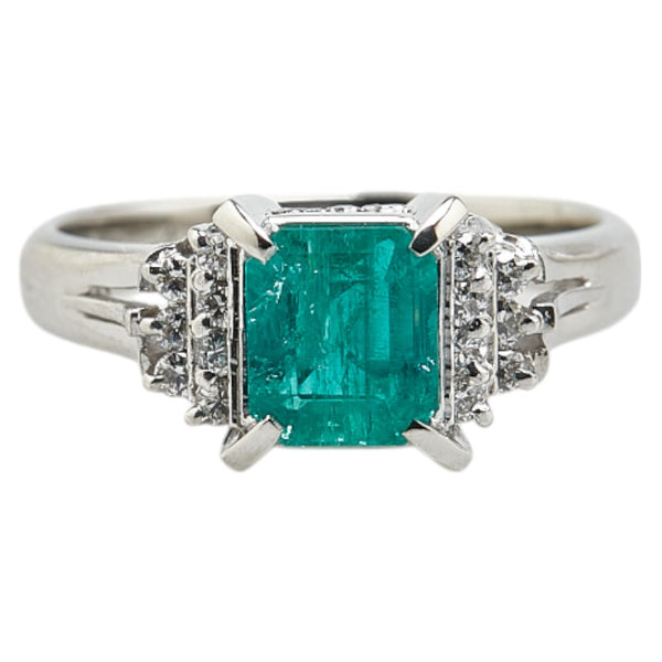 Pt900 プラチナ エメラルド1.20ct ダイヤ0.14ct リング 指輪 レディース 10.5号 【中古】