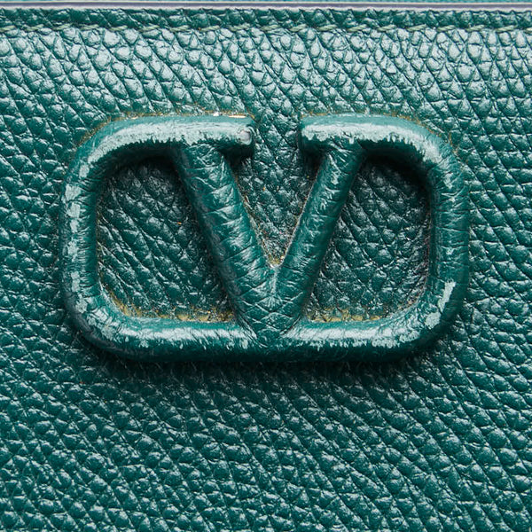 ヴァレンティノ Vロゴ カードケース グリーン レザー レディース VALENTINO 【中古】