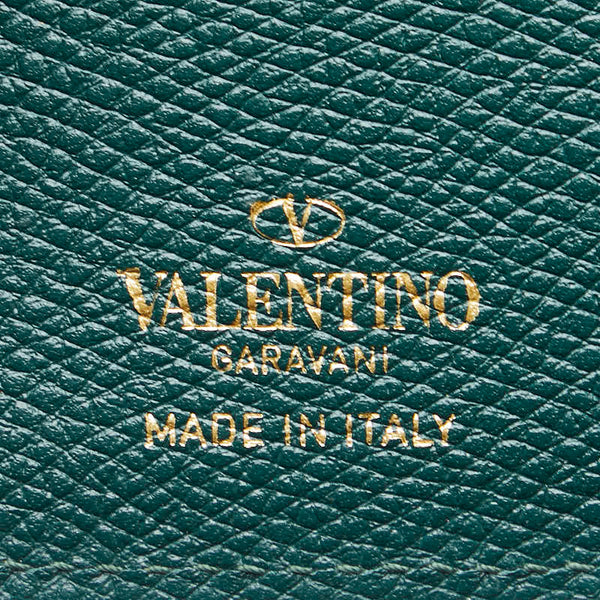 ヴァレンティノ Vロゴ カードケース グリーン レザー レディース VALENTINO 【中古】