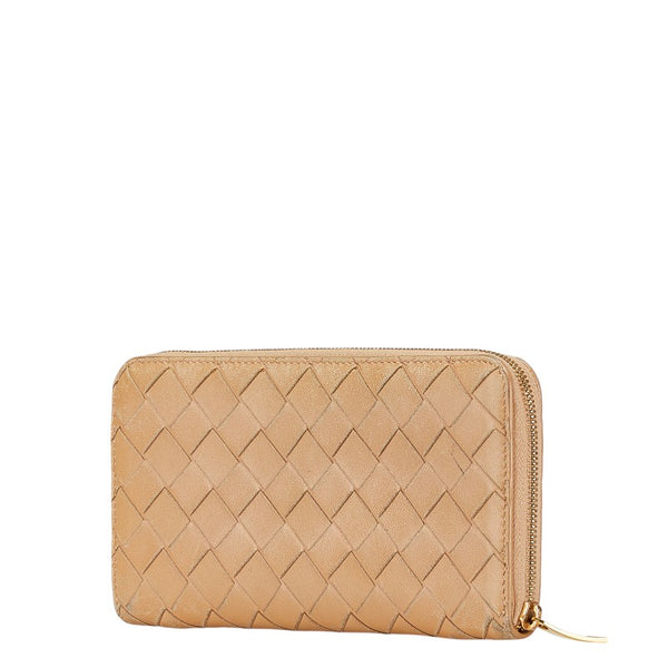 ボッテガヴェネタ イントレチャート ラウンドファスナー 長財布 ベージュ レザー レディース BOTTEGAVENETA 【中古】