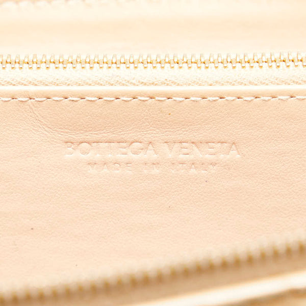 ボッテガヴェネタ イントレチャート ラウンドファスナー 長財布 ベージュ レザー レディース BOTTEGAVENETA 【中古】