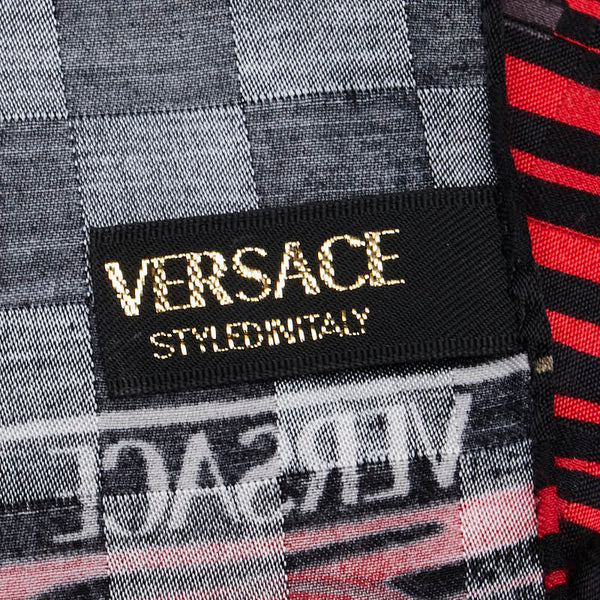 ヴェルサーチェ ロゴ サンバースト スカーフ ハンカチ レッド ブラック コットン レディース VERSACE 【中古】