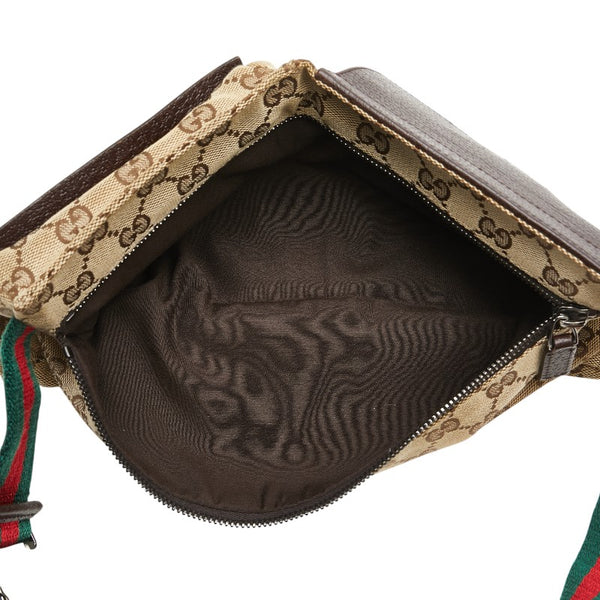 グッチ GGキャンバス シェリーライン ボディバッグ ウエストバッグ 28566 ベージュ ブラウン キャンバス レザー レディース GUCCI 【中古】
