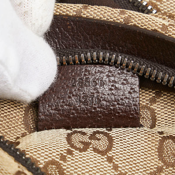 グッチ GGキャンバス シェリーライン ボディバッグ ウエストバッグ 28566 ベージュ ブラウン キャンバス レザー レディース GUCCI 【中古】