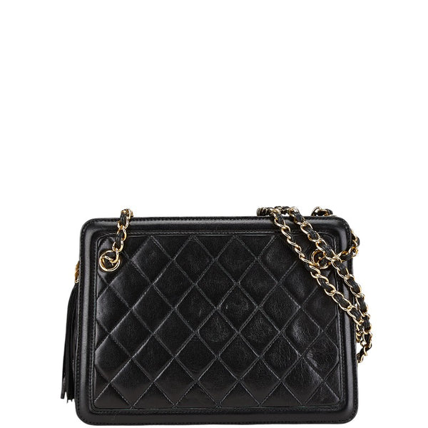 シャネル マトラッセ タッセル フリンジ チェーン ショルダーバッグ ブラック ラムスキン レディース CHANEL 【中古】