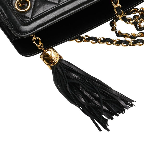 シャネル マトラッセ タッセル フリンジ チェーン ショルダーバッグ ブラック ラムスキン レディース CHANEL 【中古】