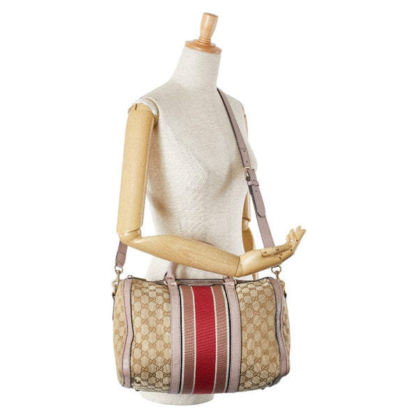 グッチ GGキャンバス シェリーライン ショルダーバッグ ハンドバッグ 2WAY 247205 ベージュ ピンク キャンバス レザー レディース GUCCI 【中古】