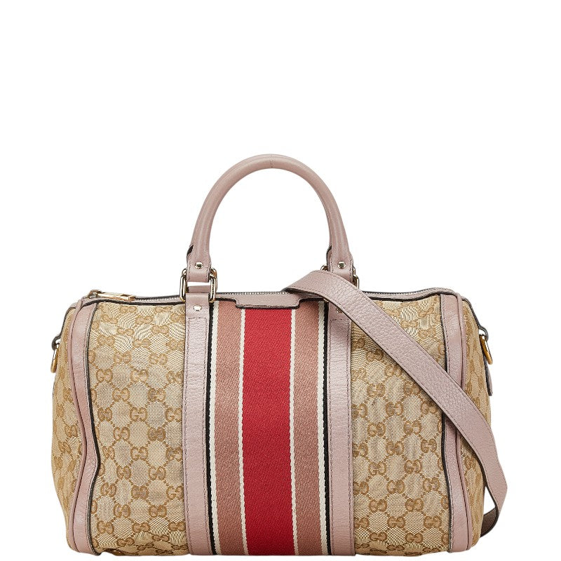 グッチ GGキャンバス シェリーライン ショルダーバッグ ハンドバッグ 2WAY 247205 ベージュ ピンク キャンバス レザー レディース GUCCI 【中古】