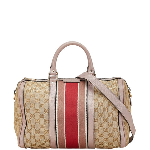 グッチ GGキャンバス シェリーライン ショルダーバッグ ハンドバッグ 2WAY 247205 ベージュ ピンク キャンバス レザー レディース GUCCI 【中古】