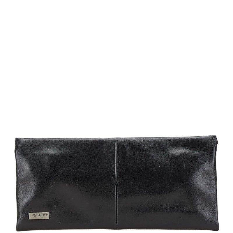 サンローラン ロゴプレート クラッチバッグ ブラック レザー レディース SAINT LAURENT 【中古】