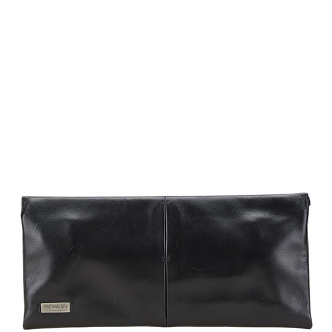 サンローラン ロゴプレート クラッチバッグ ブラック レザー レディース SAINT LAURENT 【中古】