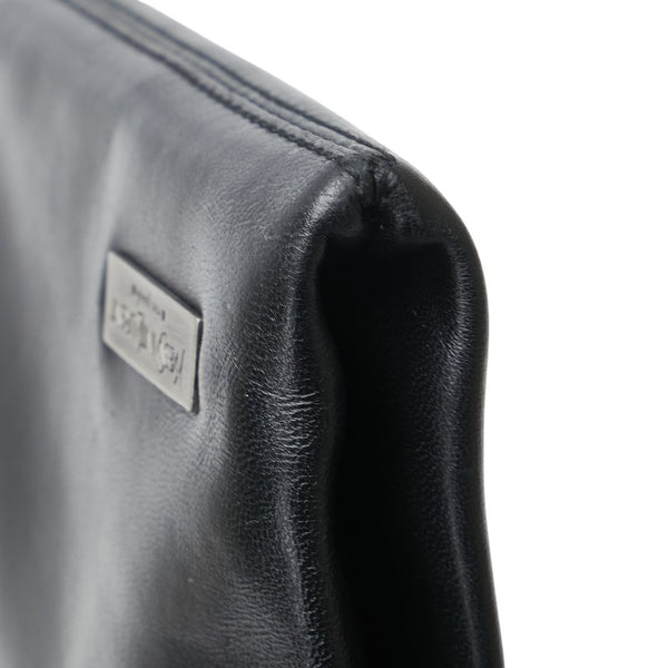 サンローラン ロゴプレート クラッチバッグ ブラック レザー レディース SAINT LAURENT 【中古】